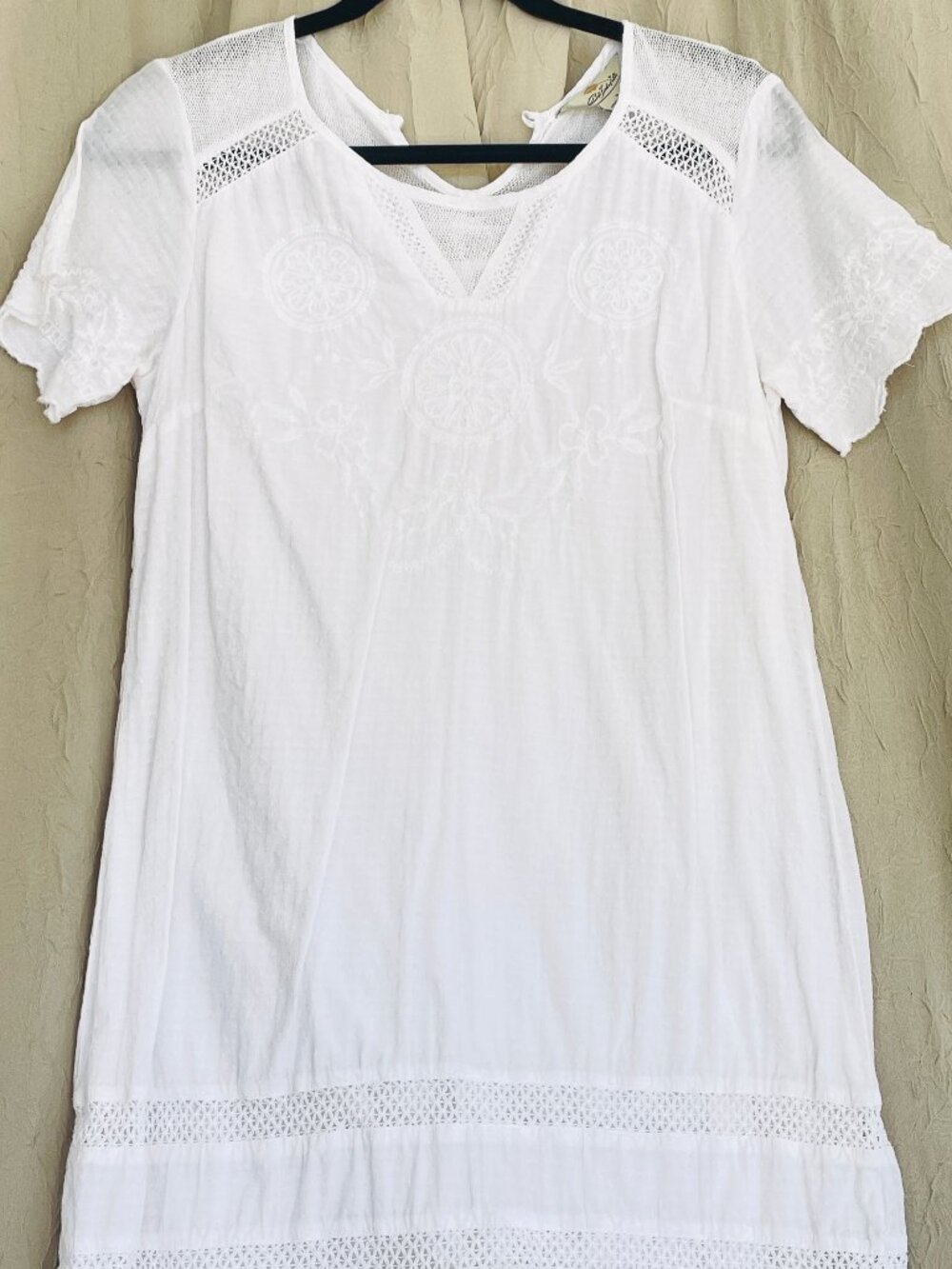 Bob Timberlake Small White Cotton Short Sleeve Lined Embroidered Boho Dress - Picture 3 of 14